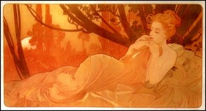 Naked woman at sunset